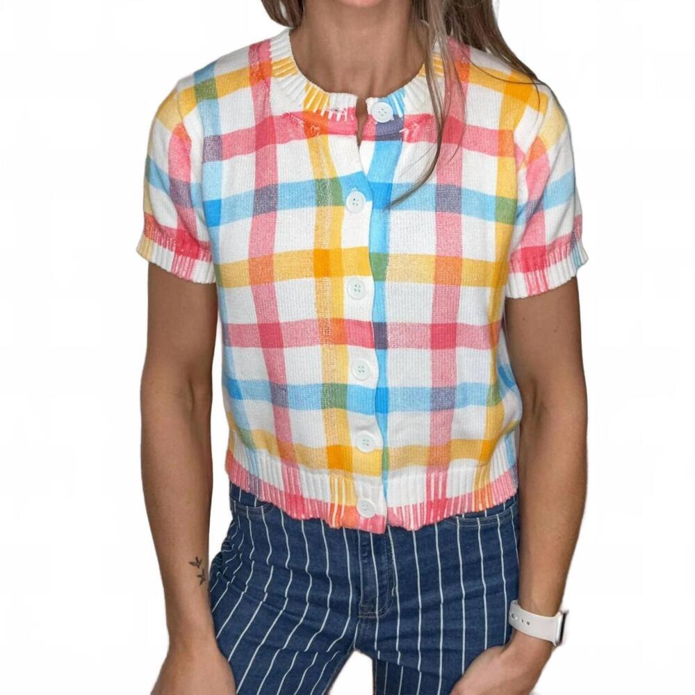 NEW ANNIEWEAR leona button down plaid top in multi